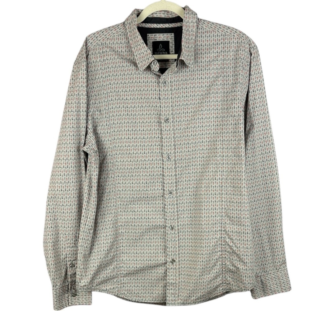 Prana Breathe Men's Organic Cotton Geo Pattern Button Down Long Sleeve Shirt